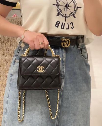 【上品なパール付トップハンドル♪】CHANEL★チェーン クラッチ